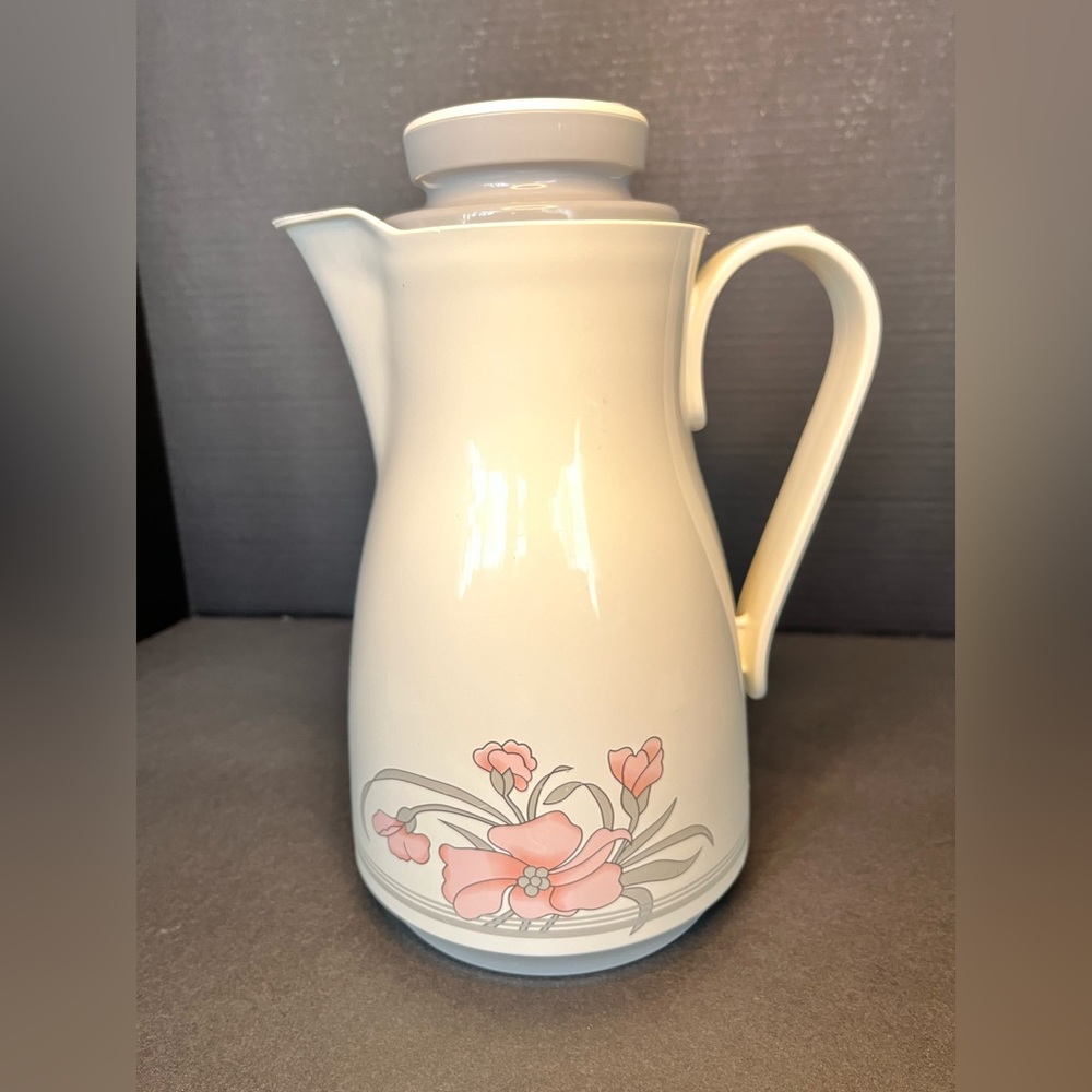 Thermos Carafe 32oz EUC Model 820 Vintage 1984 Pink Floral Ellie‎ West Germany.